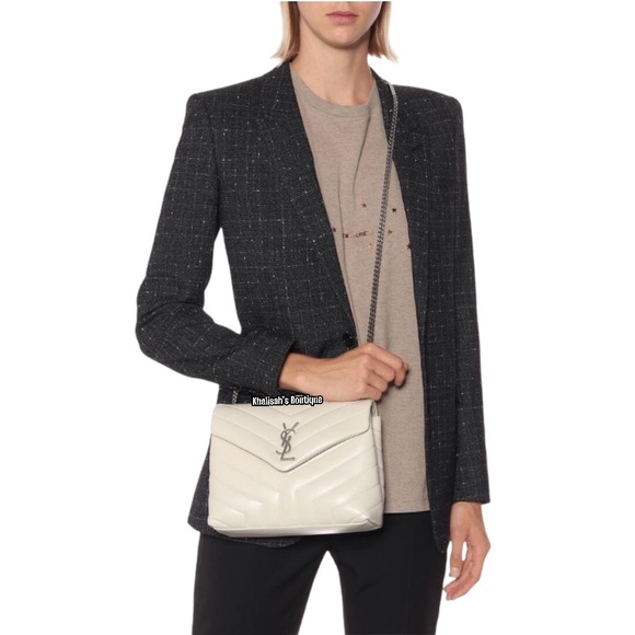 🤍Very Rare! YSL SAINT LAURENT LouLou Calfskin Y Quilted Monogram in Ivory Small - Picture 1 of 16